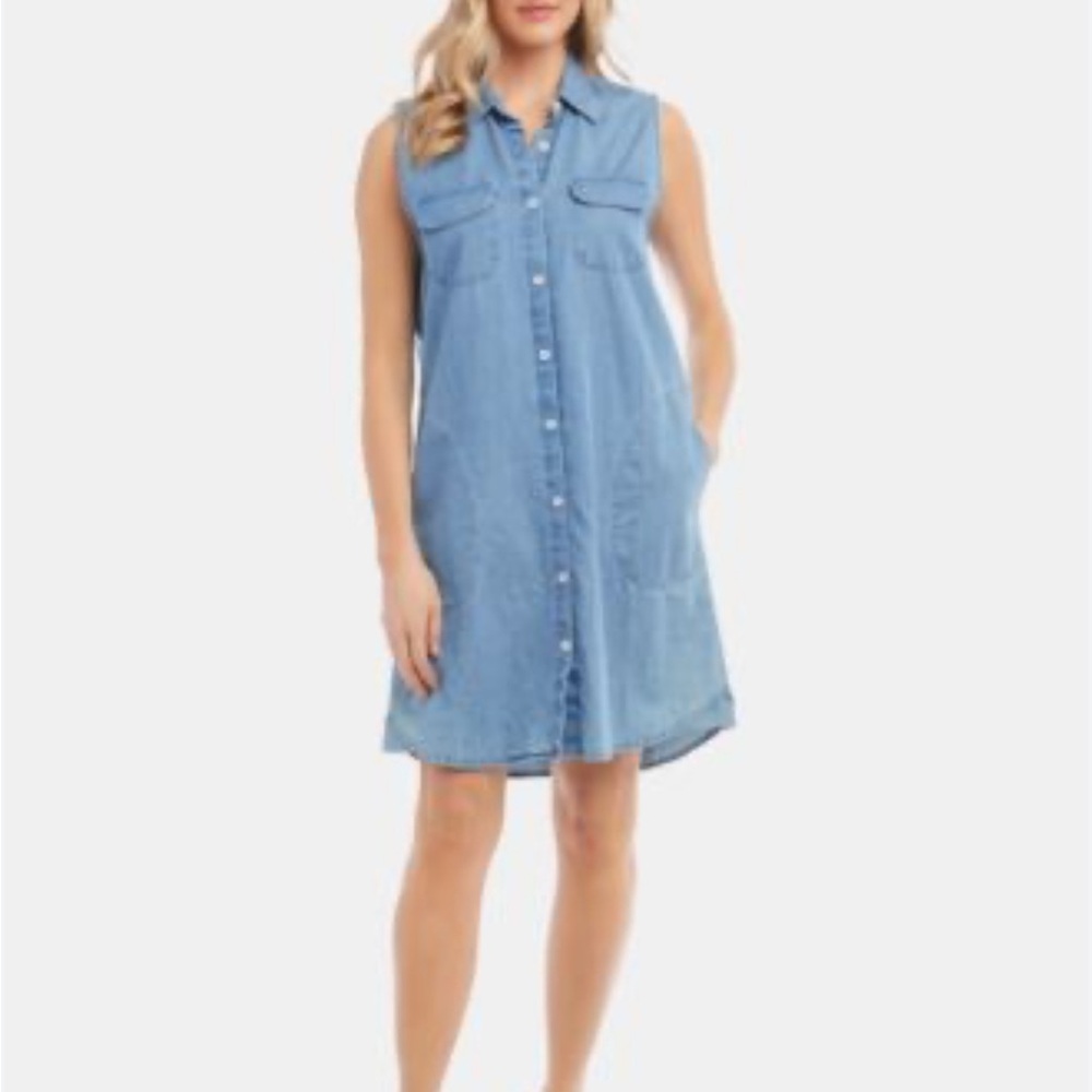 Karen Kane Sleeveless Tencel Denim Midi Dress Medium